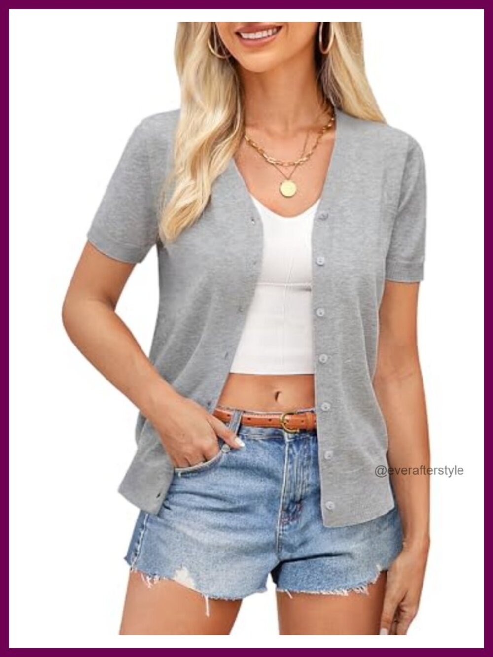 Women's Short Sleeve V-Neck Cardigan Lightweight Knit